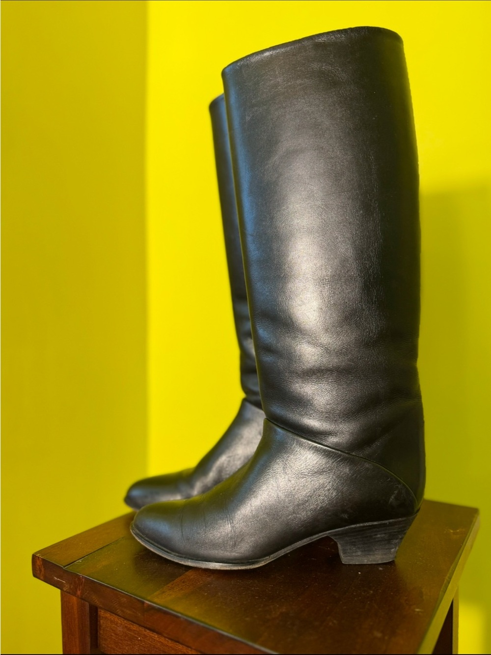Vintage Black Italian leather knee-high boots